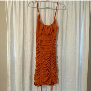 Orange Ruched Mini Bodycon Dress